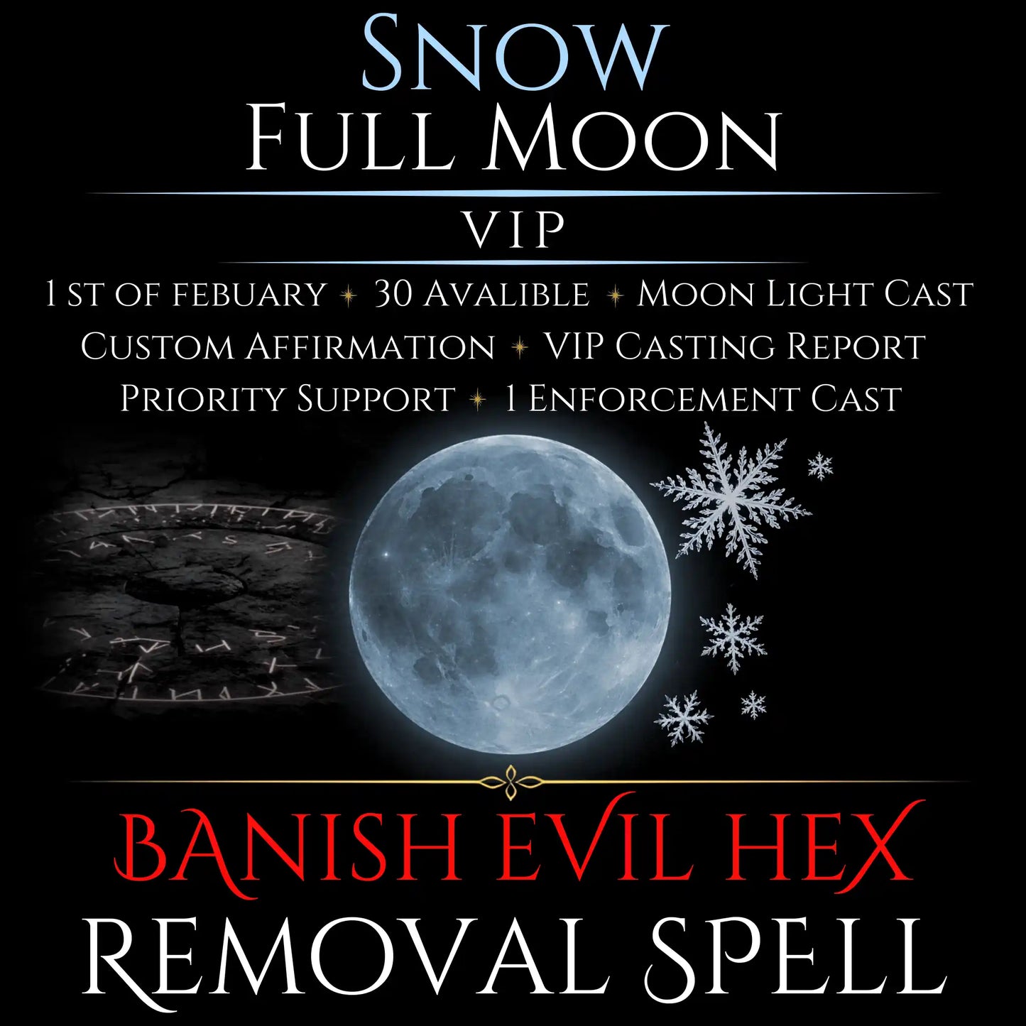 Snow Full Moon Banish Evil Hex Removal Spell
