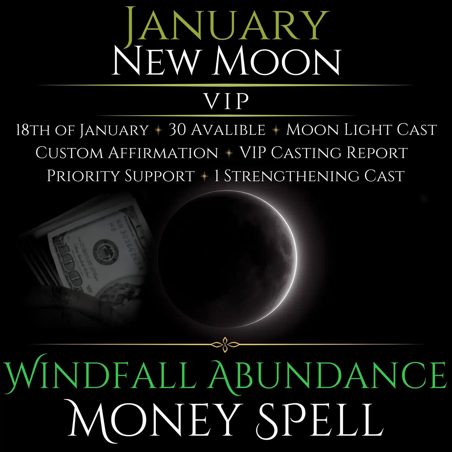 Januaruy New Moon Windfall Abundance Money Spell