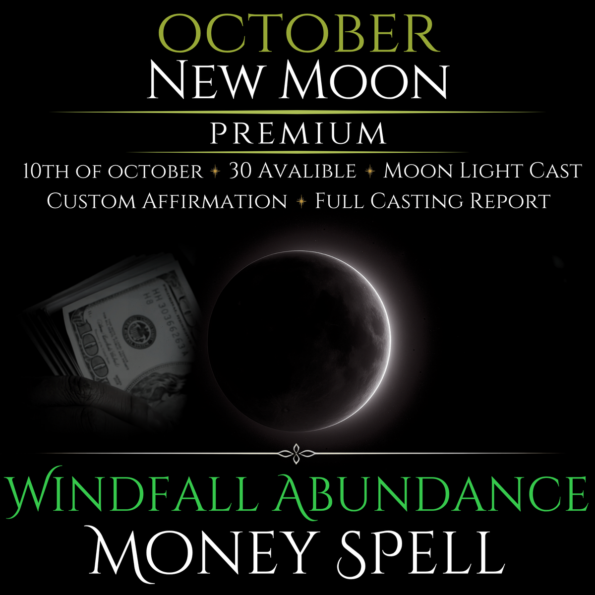 October New Moon Windfall Abundance Money Spell