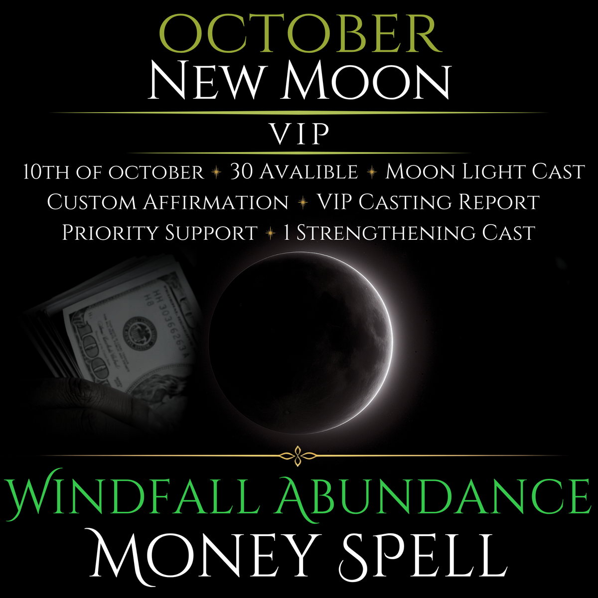 October New Moon Windfall Abundance Money Spell