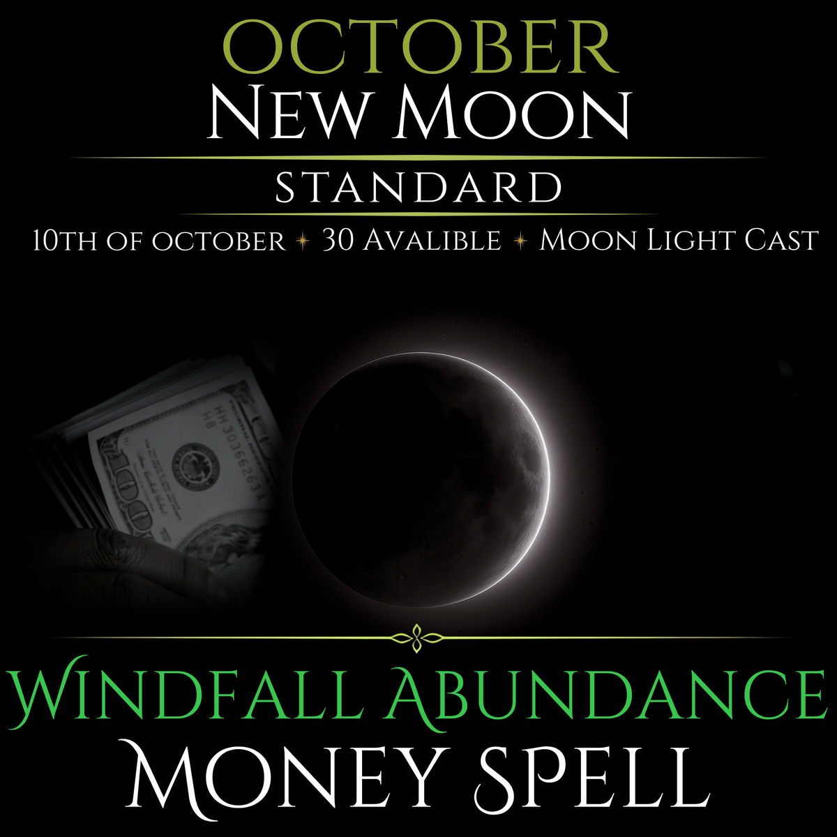 October New Moon Windfall Abundance Money Spell