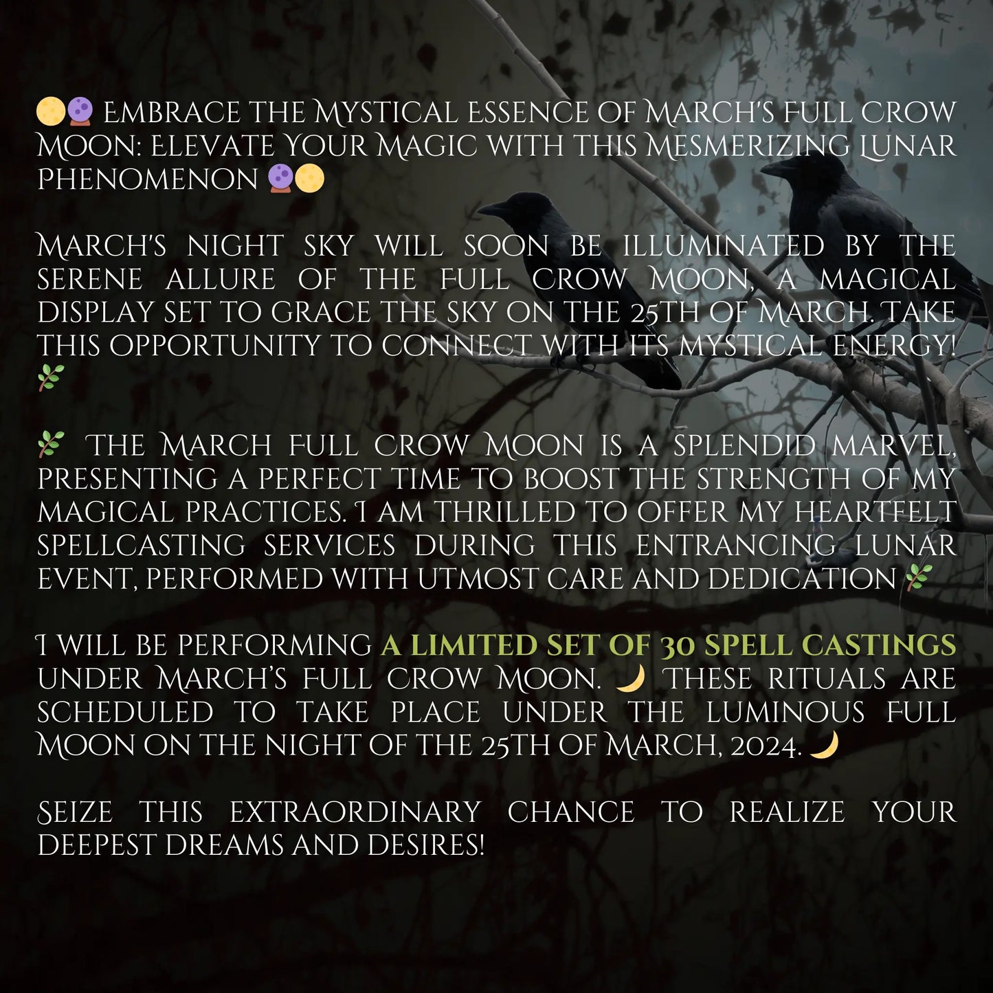 Crow Full Moon Invite Great Luck Spell